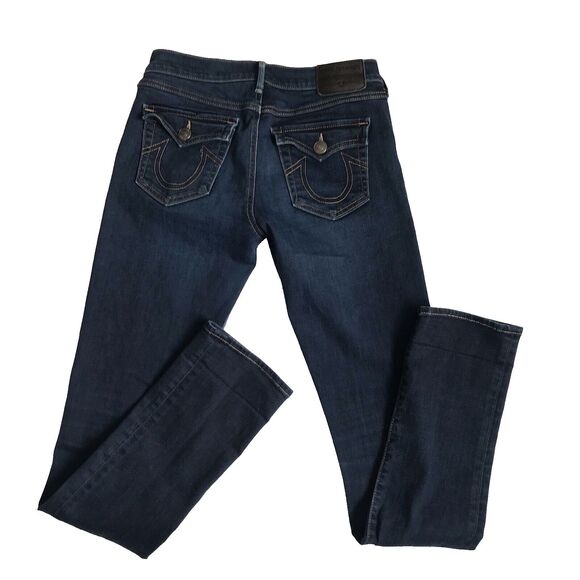 TRUE RELIGION Cora Jean Women 27 x 33 Tall Straight Slim Stretch Dark Blue Denim - Picture 5 of 15